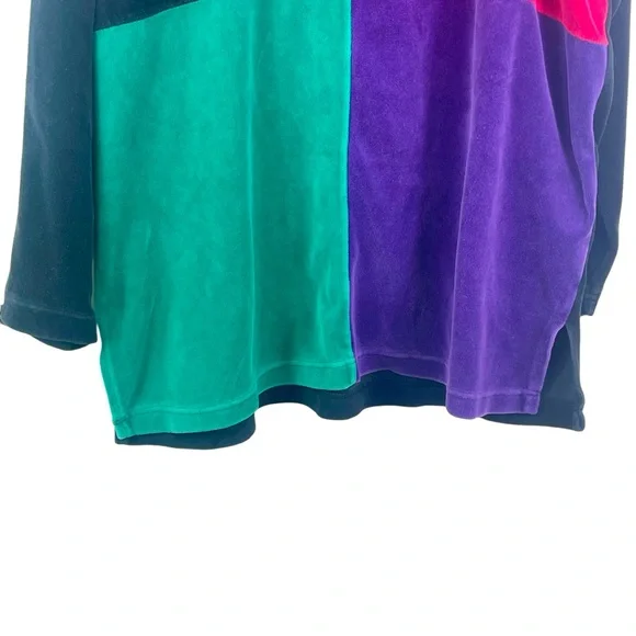 Vintage Retro 80's/90's Velvety Velour Color Block 3/4 Zip Pullover Sweatshirt - Picture 4 of 14